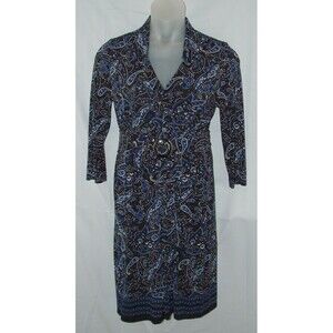 CHAPS Black Paisley Sz Large Church Office Stretch Jersey Knit Belted Dress